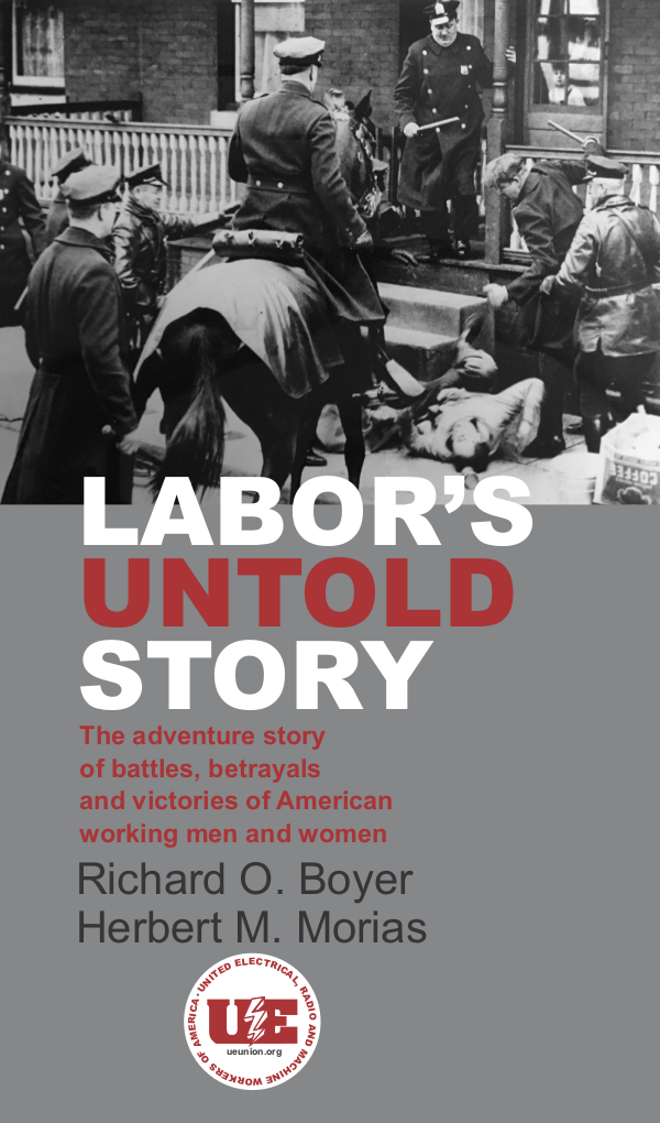 Labor's Untold Story book cover depicting a striker being beaten by police on horseback