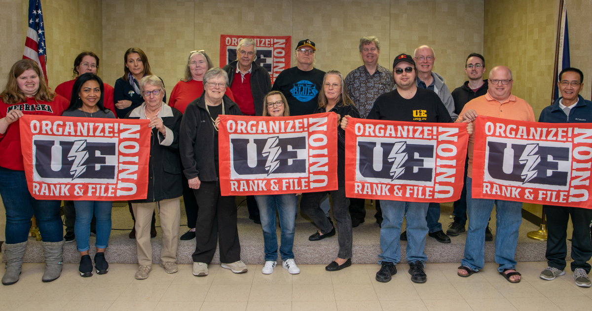 UE Local 808 members with UE flags