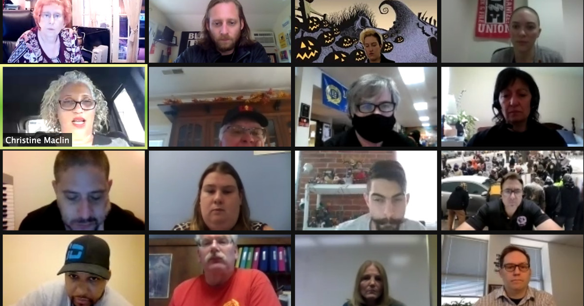 A group of UE members on a Zoom meeting