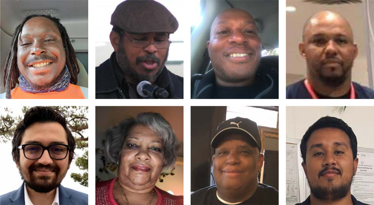 Dominic Harris and Angaza Laughinghouse, Local 150; Wayne Morrison, Local 243; Antwon Gibson, Local 610; Fred Hatef, Local 1008; Delores Phillips, Local 1118; Larry Hopkins, Local 1177; and Sabir Sabir, Local 1421.
