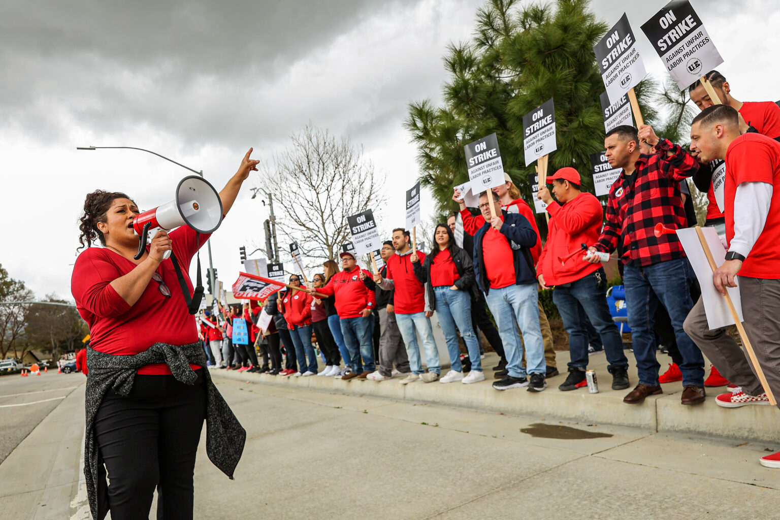 Medical workers on strike rally outside of Henry Mayo Newhall Hospital in Valencia, Calif., on Monday, March 20, 2023.