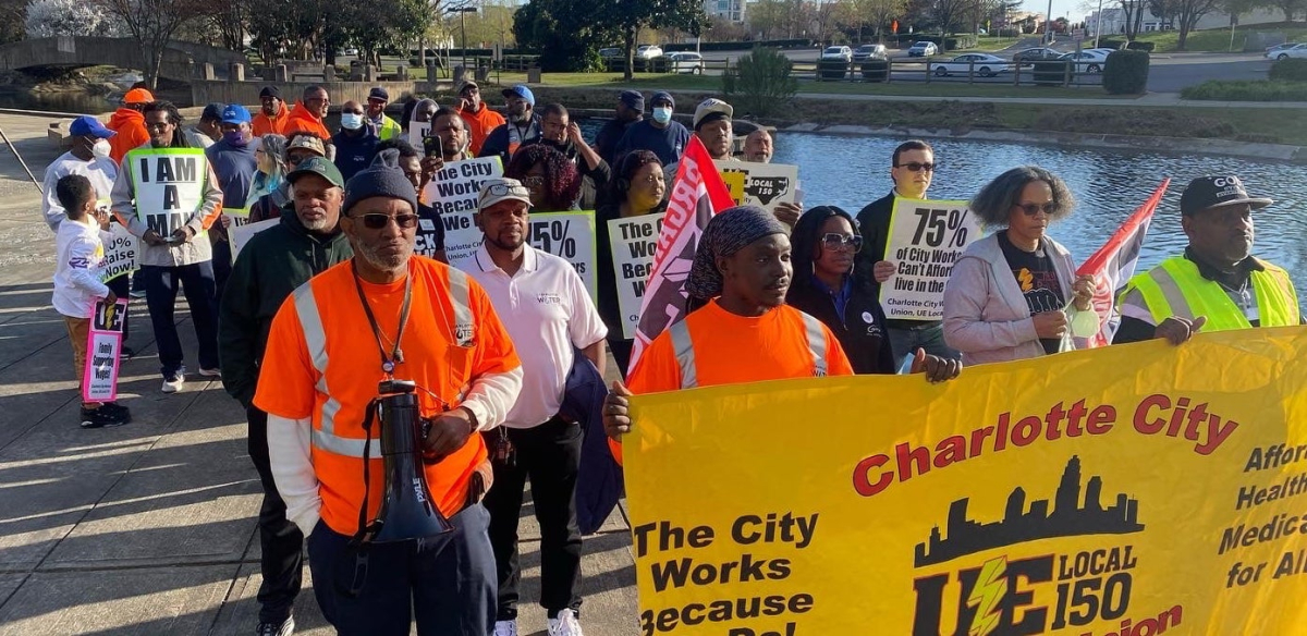 Charlotte NC city workers and allies marching