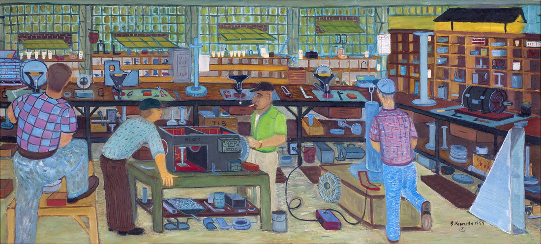 Ralph Fasanella painting Bench Workers—Morey Machine Shop