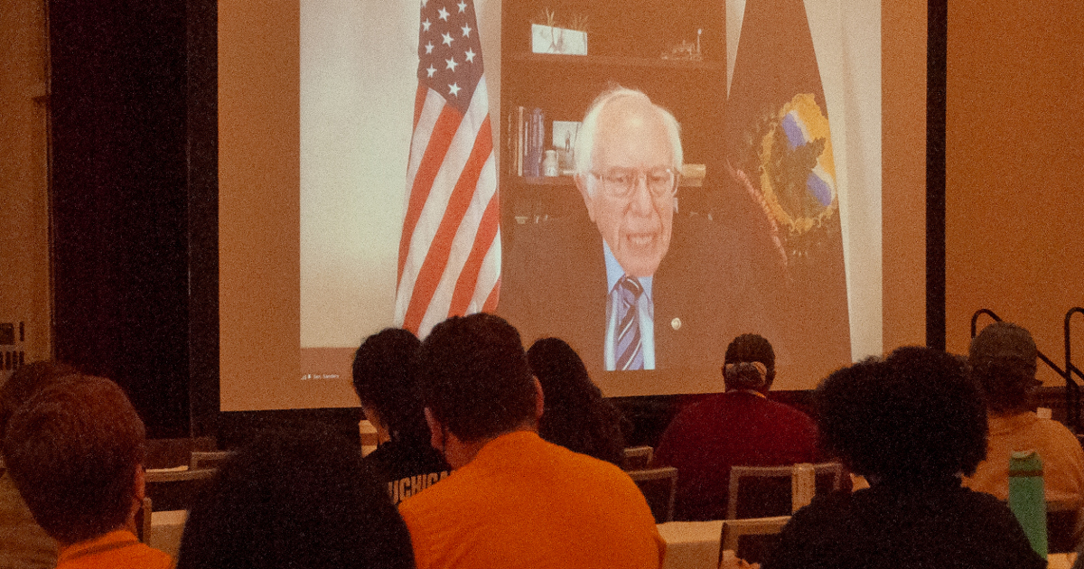 Senator Bernie Sanders speaks to the UE convention by Zoom