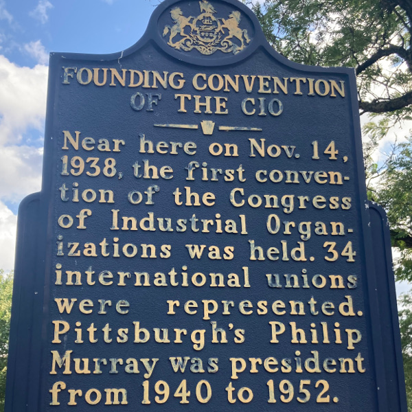 Photo of historical marker about the founding of the CIO