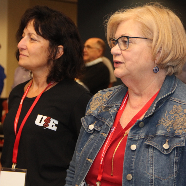 Two women looking attentively