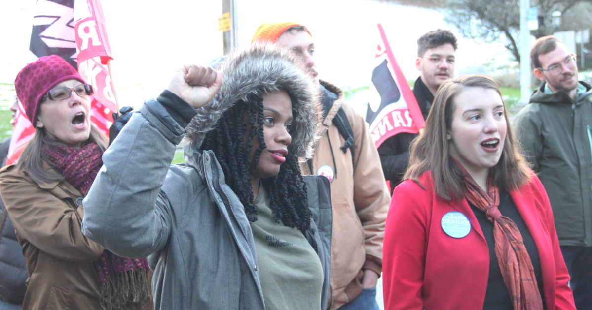 State Representative Summer Lee at 2019 rally supporting UE Locals 625 and 626