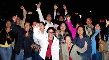 Stanley workers celebrate outside